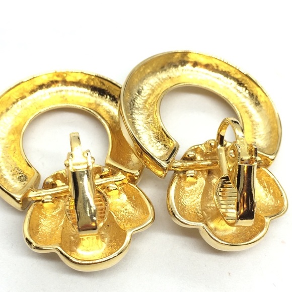VINTAGE 80S DOOR KNOCKER CLIP ON HOOP EARRINGS GOLD TONE RUNWAY - Picture 10 of 12